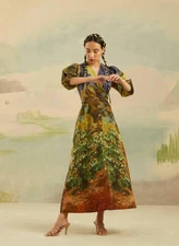 CORD Studio India Sz M Medium Cross Over Tie Wrap Dress Watercolor Print