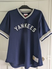 MLB Baseball Jersey Shirt New York Yankees BLUE Large Mens Mitchell & Ness