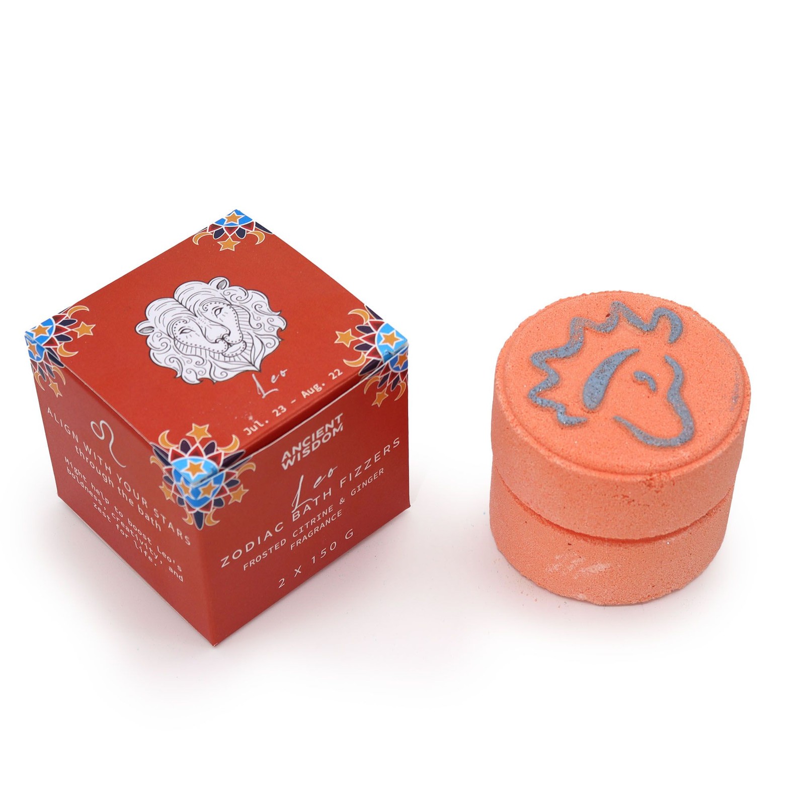 Serenityy Orange Leo Zodiac Bath Fizzer Set - 2 X 150G, Frosted Citrine & Ginger In | Size: 150G - Image 2