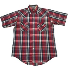 Vtg Plains Western Wear Shirt Men s Sz M Pearl Snap Button Down Short Sleeve