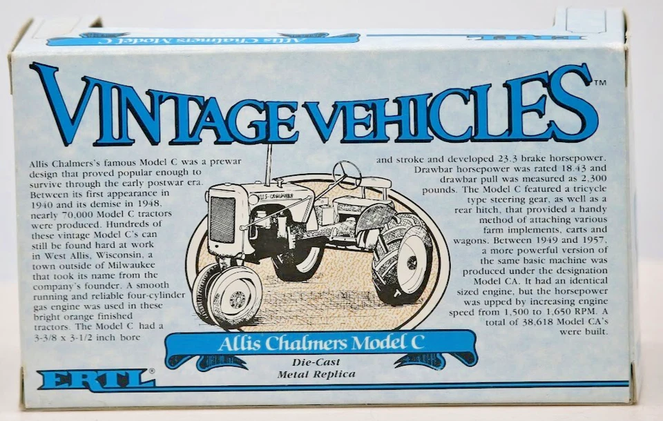 Ertl Vintage Vehicles 1:43 Scale Allis Chalmers Model C Tractor #2529 NEW In Box - Image 3 of 4