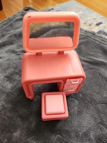 Vintage 1977 Pink Barbie Dream Vanity (3 working drawers) with Mirror & Stool