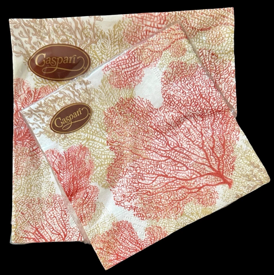 Caspari Paper Napkins Sea Fans Coral Beach Set 2 Cocktail Luncheon Germany NEW - Image 1 of 4