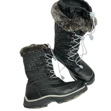 Lands End WMNS Hilary Thermolite Black Quilted Tall Snow Boots Sherpa Lined Sz 6