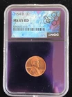 1954-D LINCOLN UNCIRCULATED CENT~ NGC MS 65 ~ RED ~TRADER BEA LABEL ~PURPLE CORE
