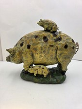 Gran escultura de cerdo de arte popular con lechones rústica granja estatua de resina 10"
