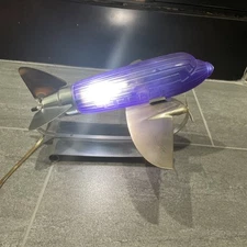 1977 Sarsaparilla Art Deco Blue Glass DC-3 Airplane Lamp / Nightlight IT WORKS!