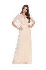 Clearance Champagne Size S Long Formal Draped Chiffon Gown By Eva USA 3338