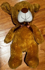 Puppy Dog light tan plush toy stuffed animal brown ribbon bow 18"