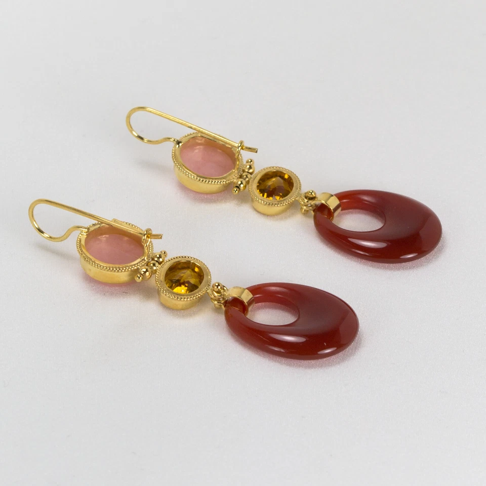 ORECCHINI IN ARGENTO 925 DORATO CON CITRINO OPALE ROSA E AGATA ROSSA AGHT 0661 - Immagine 3 di 4