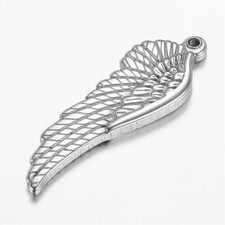 1pz ciondolo ali d'angelo  in acciaio inox  38x13mm colore argento scuro