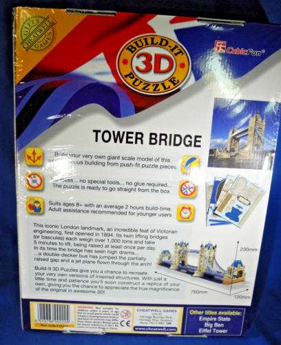 New Sealed London Tower Bridge 3D Build-It Puzzle 120 Pieces by CubicFun - Picture 3 of 5