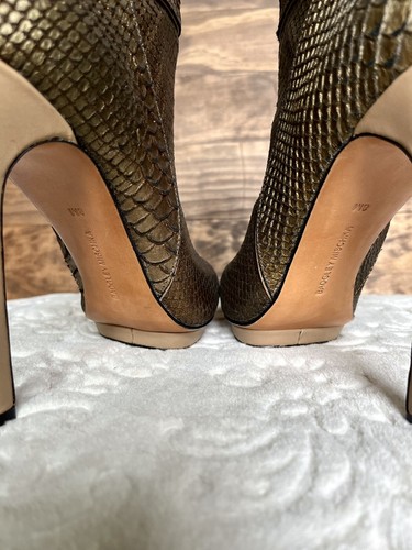 Badgley Mischka Fido Snake Print Embossed High Heels Booties 8M Bronze Zip Boots - Picture 7 of 16