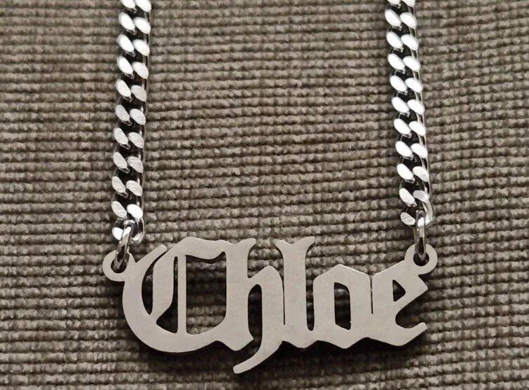 Chloe Stainless Steel Nameplate Necklace with 19 Inch Adjustable Chain