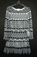 Eliza J Womens Black & White Flounce Shift Dress Long Sleeves Back Zip Stretch 6