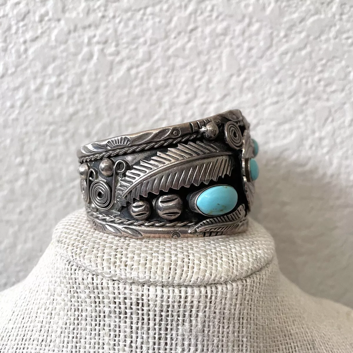 Plateria Daniela Turquoise Floral Leaf 950 Sterling Silver Bracelet Cuff Mexico Plateria Daniela Turquoise Floral Leaf 950 Sterling Silver Bracelet Cuff Mexico