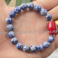 8/10mm Round Sodalite Red Cylinder Coral Gems Beads Stretch Bangle Bracelet 7.5"
