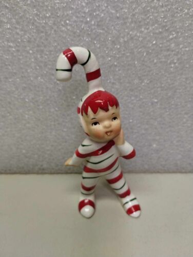 Vintage Christmas George Z Lefton Candy Cane Kids Figurine with Sticker - Imagen 1 de 4