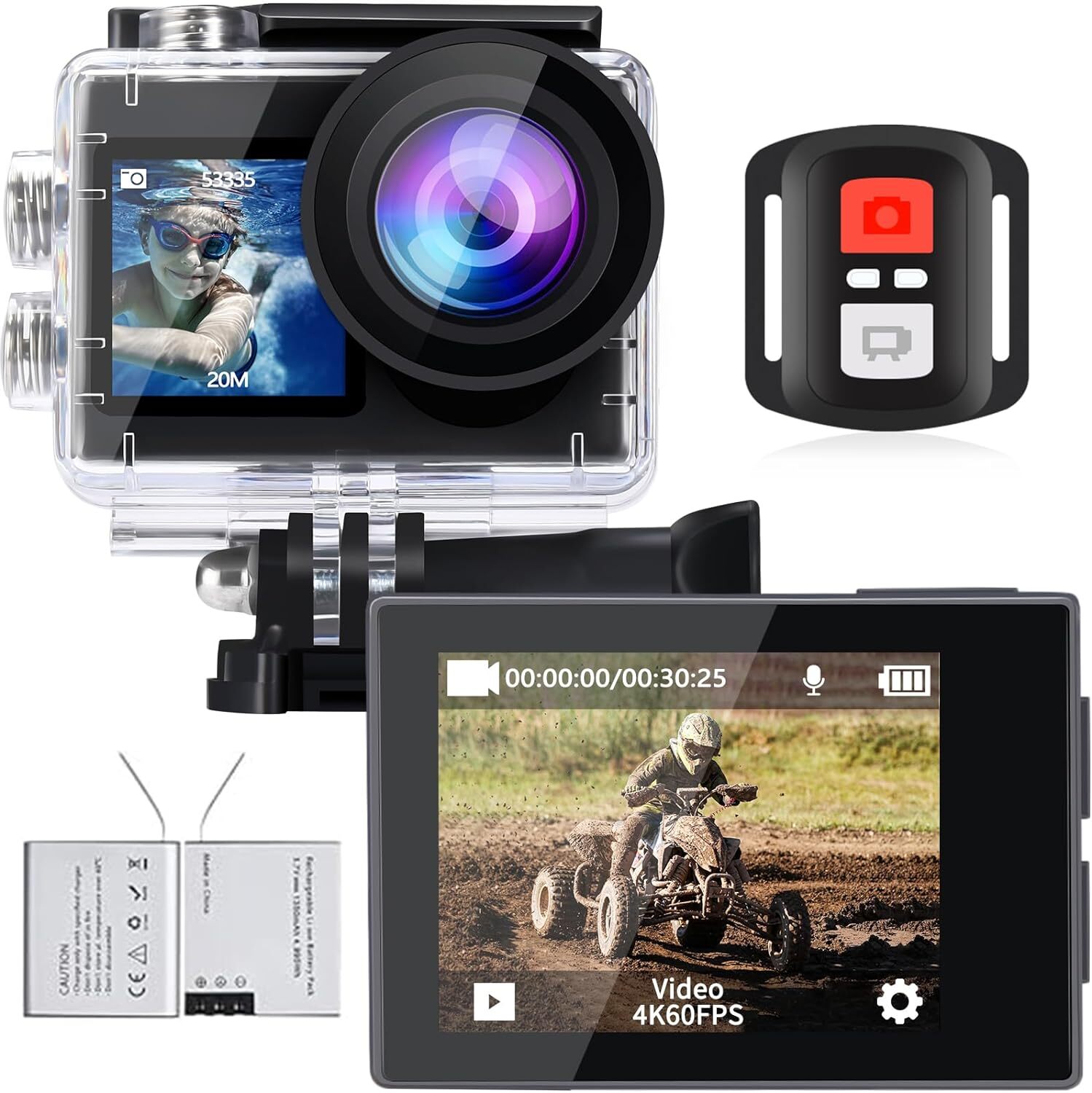 icefox Action Cam, 20MP Cam 4K con Touch Screen, Stabilizzatore Grey