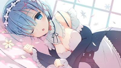 Anime girls blue hair  eyes rem rezero kara Playmat Gaming Mat Desk