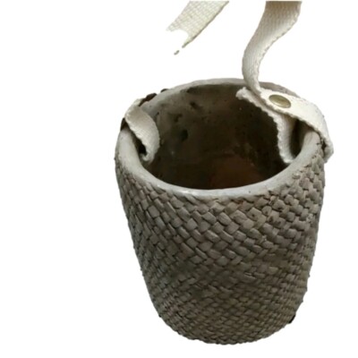 Cement Planter (Woven Basket Look) For Garden Balcony/Patio - May Hang By Strap 