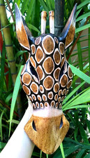Mask Giraffe Wall Christmas African Tiki Hanging Decor Wood Hand Carving Painted