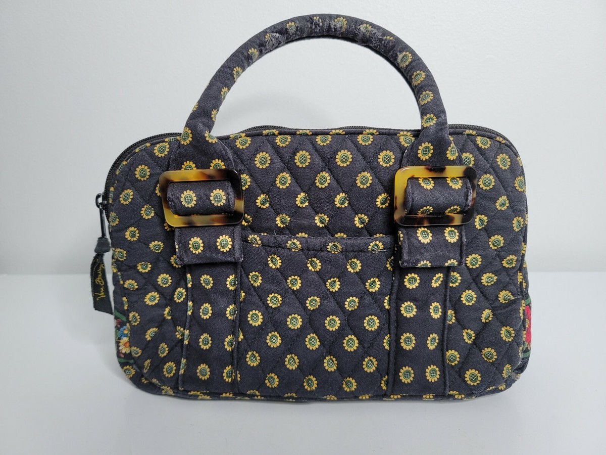 Vera Bradley Sunflower Print Quilted Small Hand Bag Purse Tortoise Buckles