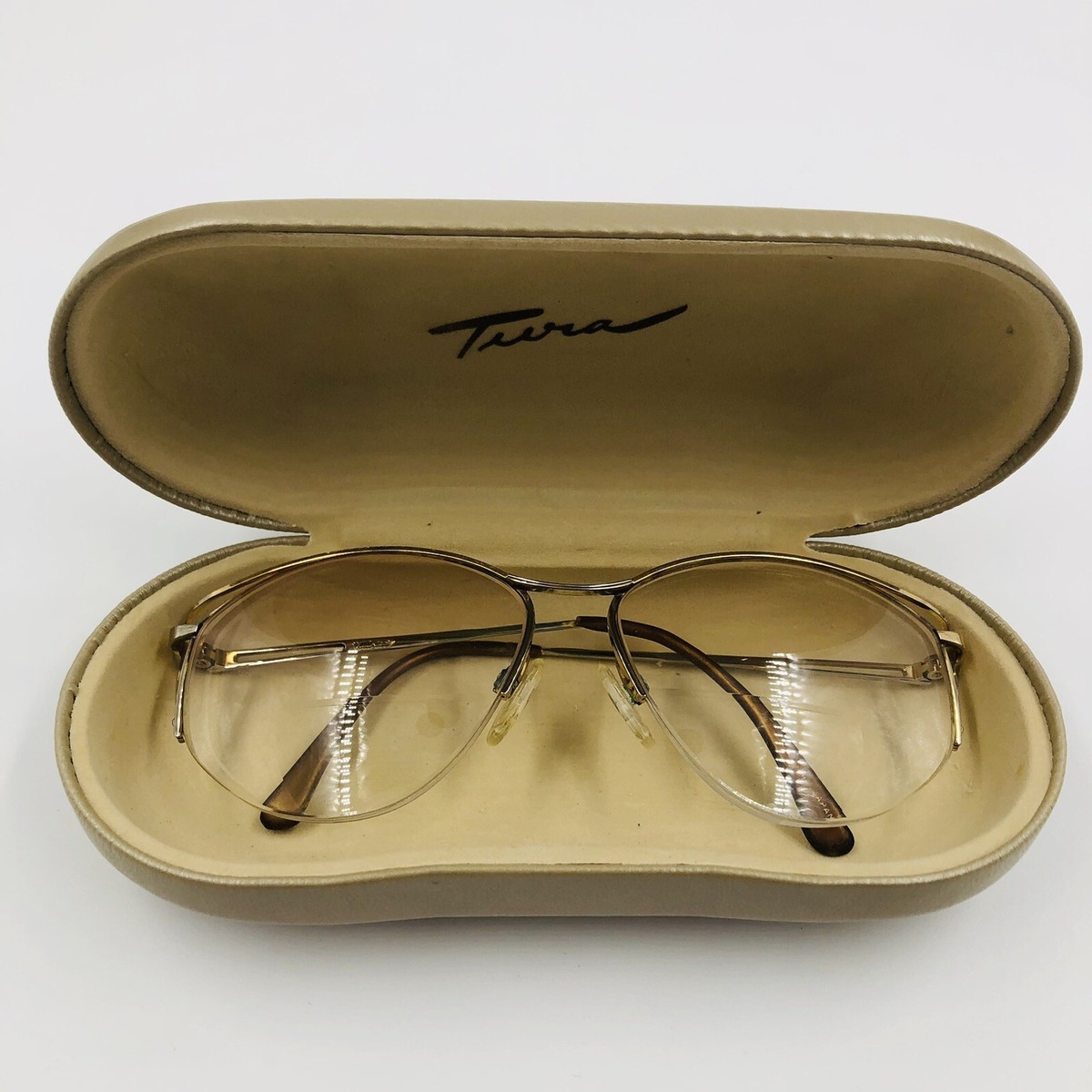 Vintage Tura Womens Eyeglasses Mod 600 57-15 Gold Frame Japan - Main Image
