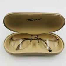 Vintage Tura Womens Eyeglasses Mod 600 57-15 Gold Frame Japan Glasses Case