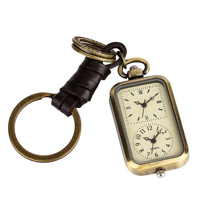 Small Cute Dual Time Zone Quartz Pocket Watch with Keyring Gifts for Men Women