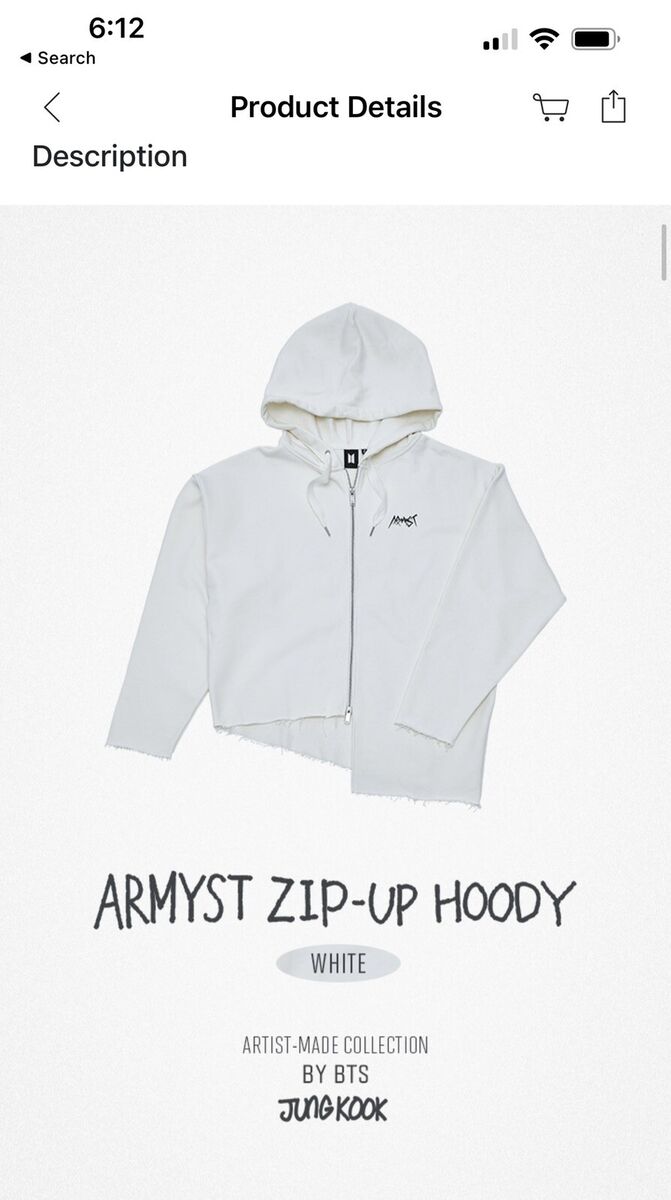 JUNGKOOK ARTIST MADE ARMYST ZIP UP HOODIE WHITE UNISEX JUNGKOOK ARTIST MADE ARMYST ZIP UP HOODIE WHITE UNISEX