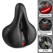 Comfort Wide Bike Seat Cushion Soft Mountain Bicycle Saddle w/ Reflector strip