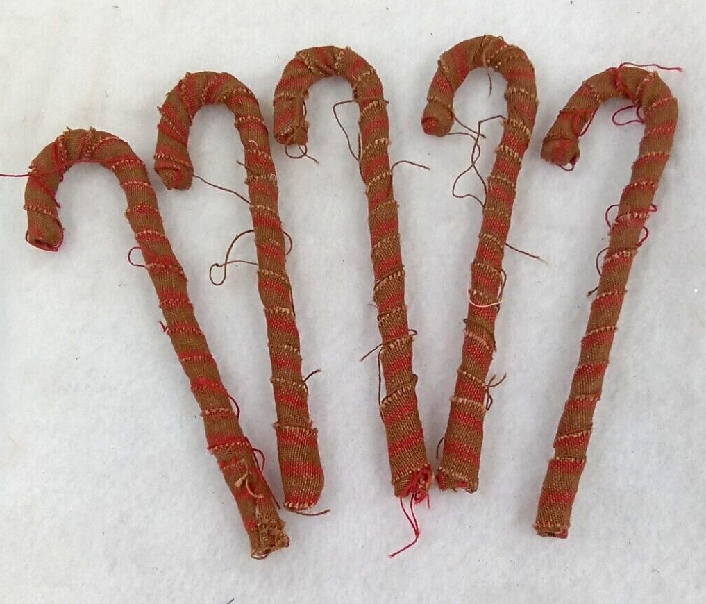 Rustic Red Brown Burlap Candy Cane Hanging Decor Set of 5
