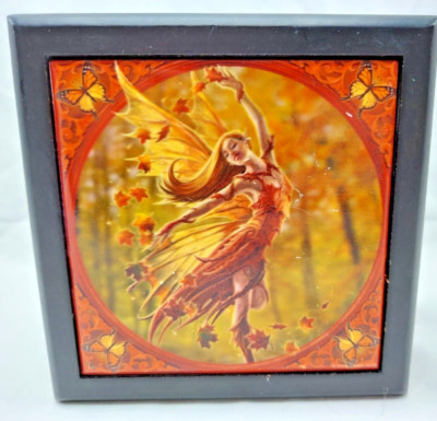 Anne Stoke's Collection Autumn Fairy Tile Felt Lined Wooden Box 5''x5''x3'' 99046