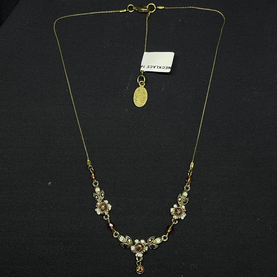Orecchini Michal Negrin Collezione Antica - Cristilli E Fiori In Ottone - Made In Israel