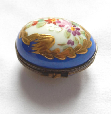 Limoges - Peint Main Porzellan Miniatur Eiform Floral Schmuckschatulle