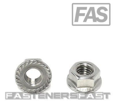 FAS (50) M8 x 1.25 Stainless Steel Serrated Flange Nuts DIN6923 Nuts M8-1.25 A2