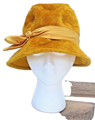 Brunschwig  midcentury vintage mustard yellow furry hat Yellow Fluffy Fur Trapper Hat, Women main image 3