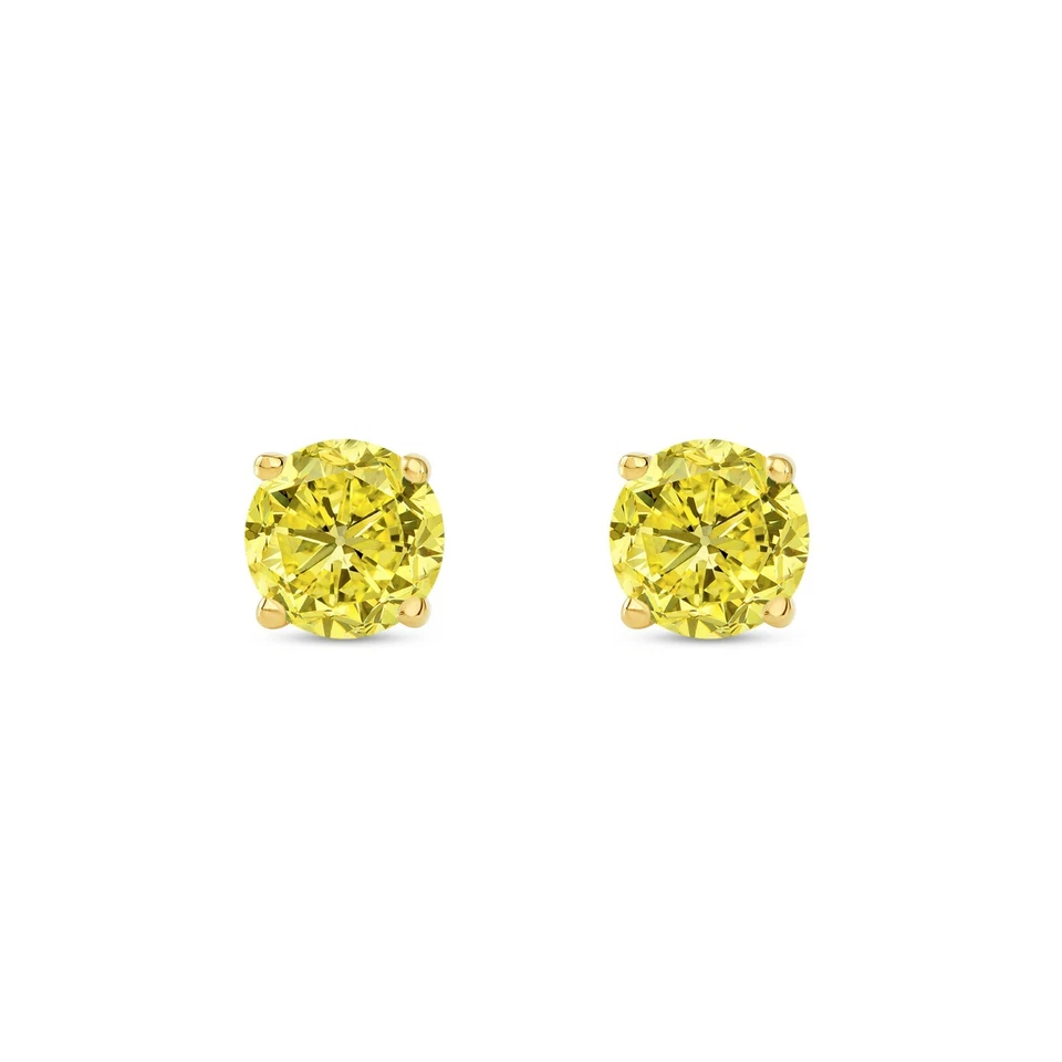 Brincos redondos de ouro amarelo 14K com diamante criado por canário de 1 quilate para trás - Imagem 2 de 3