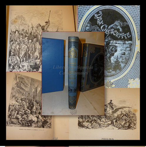 Cervantes: DON CHISCIOTTE DELLA MANCIA 1880 Illustrazioni Gustave DORE&#039; 2 volumi