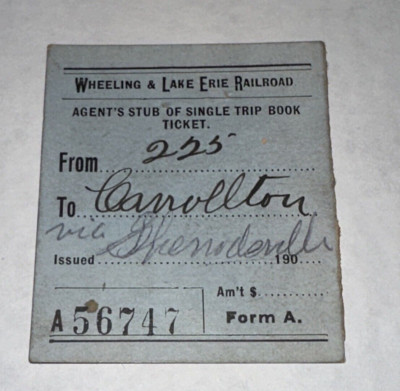 Wheelind & Erie Lake Eisenbahn Ticket Stub Einzelfahrt Pass Creston OH Briefmarke 1903