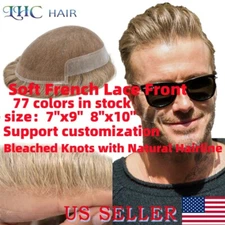 Lyrical Hair Lace Front Mens Toupee Human Hair System Skin PU Bleached Hairpiece