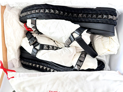 Christian Louboutin Pyraclou 60 Black Glitter Stud Platform Wedge