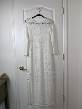 HM Divided White Lace Maxi Dress Sz 6 Tie Straps Sheer Boho Wedding Guest