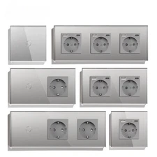 Wall Light Switch Touch 1/2/3Gang Sensor Switch With EU Power Socket Glass Panel