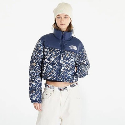 The North Face Navy/Dusty Periwinkle Print 1996 Retro Short Nuptse Womens M NWT
