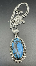 Silver Plated Egyptian Turquoise Oval Pendant With 24” Silver Plated Chain NWOT