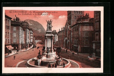 AK Grenoble, Le Monument des trois ordres, La Cathedrale et le St-Eynard, Stras 