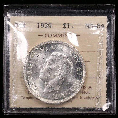 1939 $1 ICCS MS64 Embossed Canada Silver Dollar Frosty Lustrous Blast White
