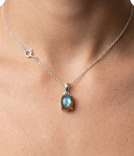 Natural Labradorite Pendant 925 Sterling Silver Necklace Blue Flash Gemstone